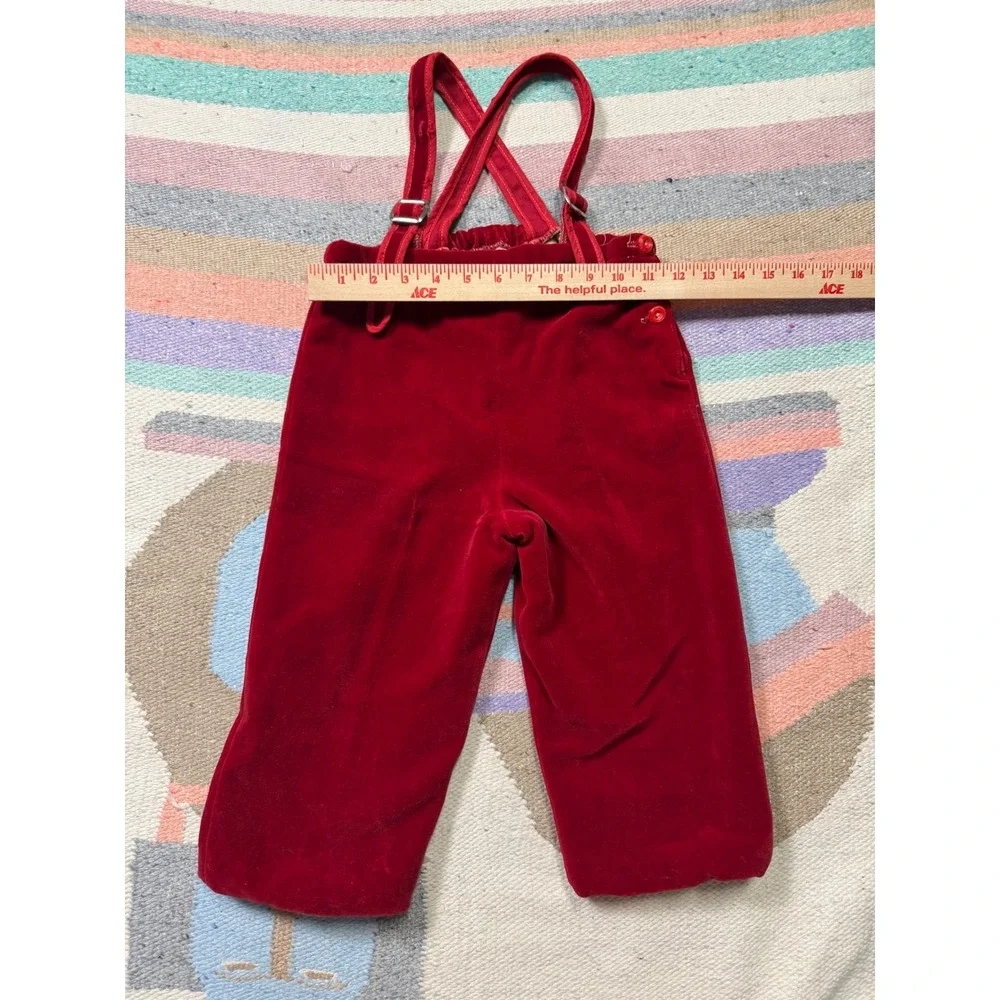 Vintage 40s/50s Handmade Red Velvet Baby Christmas Set Jacket Pants Hat As Is